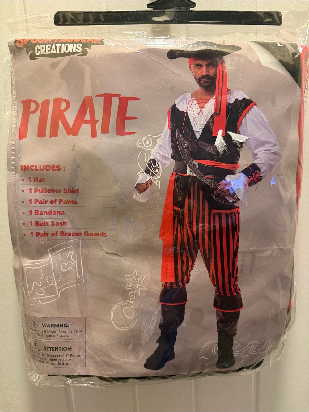 Spooktacular Creations Classic Pirate Costume for Men - Red, Black & White (L)
